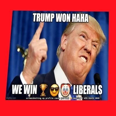 🇺🇸 MAGA Trump won and liberals are mad lol keep them tears coming! nothing you can do, we win :D 29skfnf
block = you mad trump won hahha