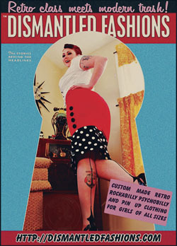 dfashions's profile picture. I'm the one behind the one woman operation of Dismantled Fashions. Rockabilly/Psychobilly/Kitsch goodness with a shot of whiskey!