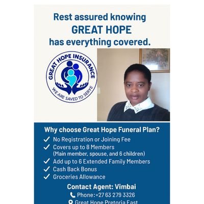 Great Hope Funeral Plan – Providing affordable and compassionate funeral cover for you and your loved ones. We are saved to serve.
