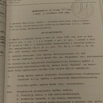 Poland failed to verify German shareholder Andreas Slawomir Juszczak/Gerstel's identity—false identity as Jakubowski.
KRS: H 1970,185583, NR: BL-II-AK/1893/90