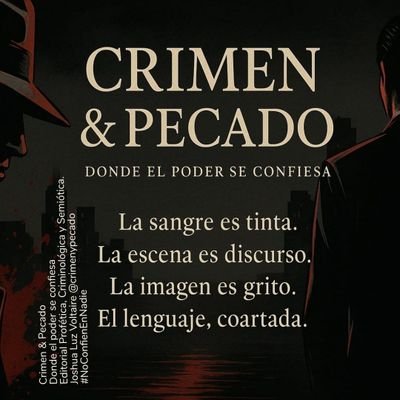 crimenypecado's profile picture. 📌 Donde el poder se confiesa
🧠 Criminología simbólica, retórica & profética
🔍 Leemos el delito, lo que calla la escena, grita la imagen, y
justifica el verbo