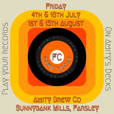 Open Decks FC: 1st & 3rd Fridays at Amity Brew Co. All styles of music and experience welcome. Signing up is as easy and quick as @ or DM here on TwitX.