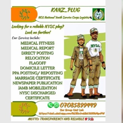 ONLY1KANZPLUG's profile picture. 🪀07085899449 | For aspiring 2024/2025/2026 NYSC CANDIDATE Follow this link to join our WhatsApp group: ▶️ https://t.co/9BDM9DJOyB
