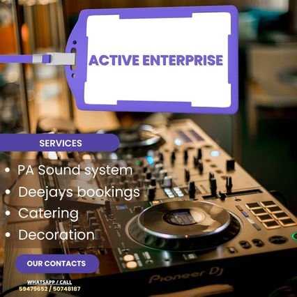 Design and branding , catering , decorating , Event management , sound system hire and DJ's. Supply etc.
 W/C  62366661