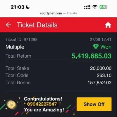 am available for sure odd everyday if you have interest in it message me on WhatsApp anytime +2348134813604