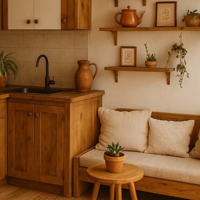 Cozy corners & warm tones 🌿 Boho + wood + light ☀️ Handmade & inspired interiors #slowdecor | DM for collab