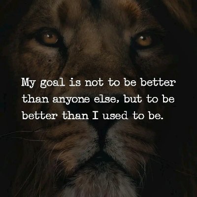 My goal is not to be better than anyone else, but to be better than I use to be.