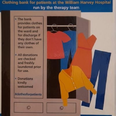 Clothes bank at William Harvey Hospital supplying clothes to patients on their discharge and on the ward. Contact Clare Gaskain for info @claregaskain