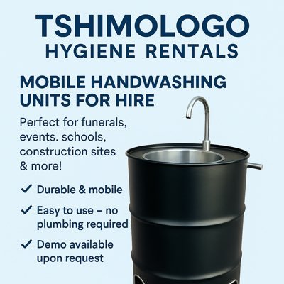 tshimo_hygiene's profile picture. Clean hands, anywhere, anytime. Rent our portable handwashing units today 💧 📞 084 327 7802 | 📧 tshimologohygiene@gmail.com