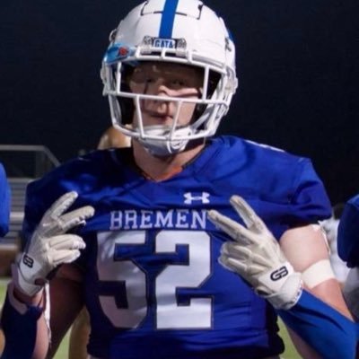 Ready to prove some big things in my junior season at Bremen Highschool.
OL/DL #52 16 Years Old
6'0 235 Lbs
Bench: 235 Squat: 325
Clean: 225 Deadlift: 385