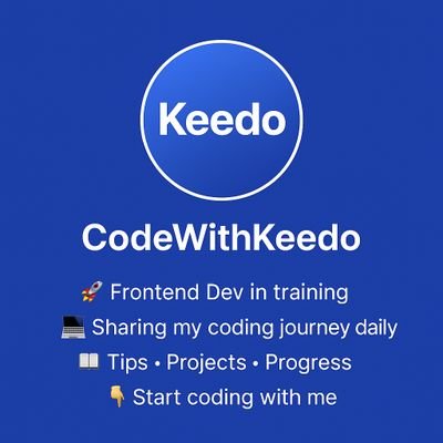 Mr_Keedo's profile picture. Saved by grace | Graphic Designer.
💻 Frontend Dev in training
🌐 Founder: CodeWithKeedo