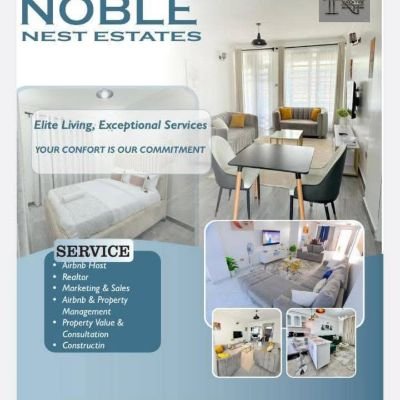noblenestestate's profile picture. 1. Furnished Apartments (Airbnb)
2. Property Management 
3. Property Sales & Marketing 
4. Affordable Plots & Offplan Projects
            +254705355476