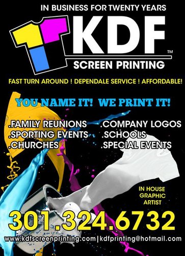 Screen printing shop based out of Landover, MD. In business for over 20 years. Specializing in printing/embroidery. You name it, We Print it!