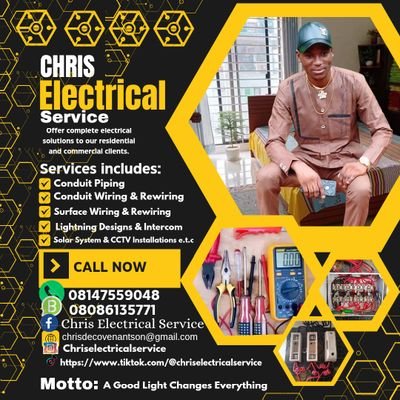 The value of a man should be seen in what he gives and not in what he is able to receive.
I'm CHRIS DE-COVENANT SON...{CHRIS ELECTRICAL SERVICE}