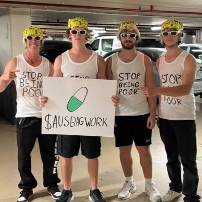AussieBagwork's profile picture. Welcome to $AUSBAGWORK we are aussie bag workers but we bagwork HARDER then ANYONE ELSE! $AUSBAGWORK on Sol!