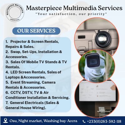 KingKwesi11's profile picture. Founder & CEO @Masterpiece Multimedia Services -Osu || Projector & CCTV Technician || @FcBarcelona ❤️💙|| Tel: +233(0)263-593-118.