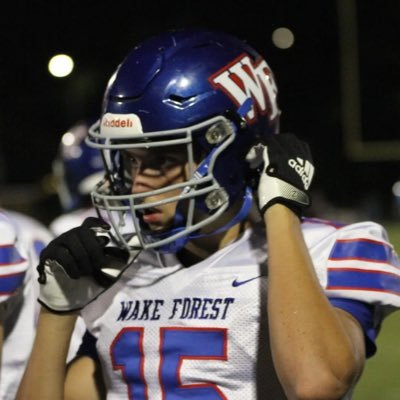 Wake Forest High School I LB I cell: 984-389-7876 I GPA- 4.05 I Bench- 250 I Squat- 430 I Broad Jump-9’6” I 6’1 I 195lb Hudl: https://t.co/ByjYe6fs6X