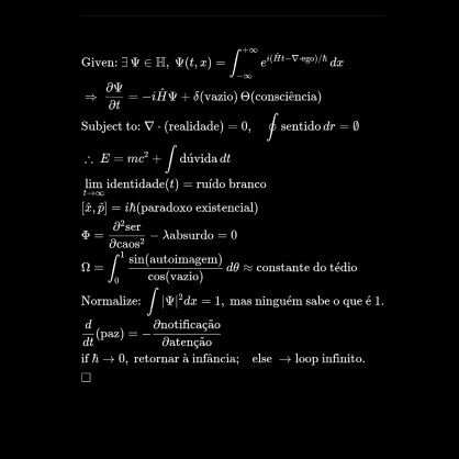 narihiracaio's profile picture. initializing self.awareness…
🧬 entropia_ambulante()
⚙️ corpo=beta; 💾 mente.loop()
try: consciência.compile()
except: print(404: sentido não encontrado)