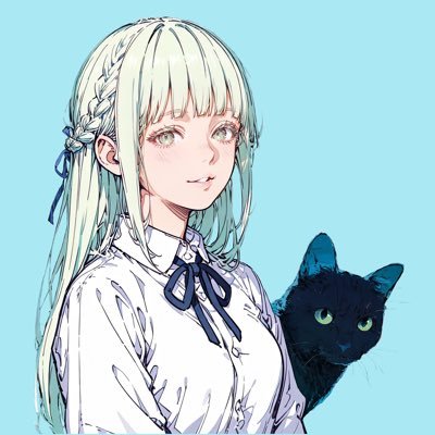 2022年からStable DiffusionやNijijourney、NovelAIなどの画像生成AIを用いています / 2024年:商業出版書籍の表紙イラストを作成 / 2025年:作品集『翠碧輝煌』を発行 / 緑髪の天使の子は浮城翠(うきしろすい)、黒猫は「けんぜん」といいます