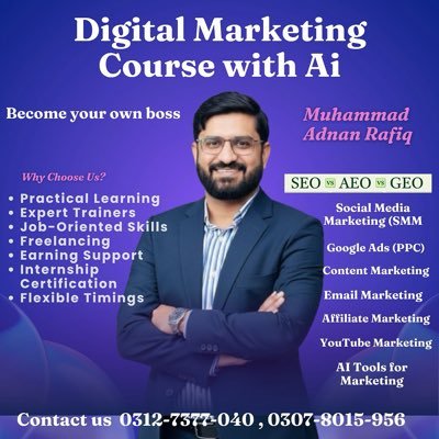 Adnan_Rafiq56's profile picture. we are providing digital marketing service and training. 👉want start your own business without any investment 👉 Want your website on first page of Google.
