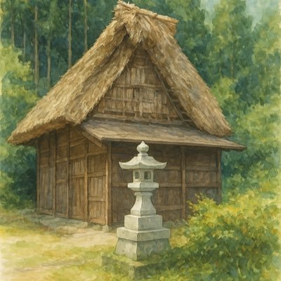 tomo2005kunn's profile picture. 茅葺き屋根と杉木立。 まるで昔話の中に迷い込んだような五箇山の一角を、水彩で描きました。 日本の原風景を未来へ残したい。 #五箇山 #水彩画風 #合掌造り #日本の美  #スパイ防止法制定  #信教の自由