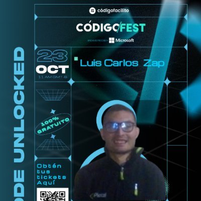 lcarloszapatag's profile picture. Aprende Prepárate para brillar en tus entrevistas técnicas ✨
Este 23 de octubre, en #CódigoFest de @codigofacilito