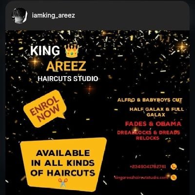 Olakunle_Areez's profile picture. I'm (ᴋɪɴɢ ᴀʀᴇᴇᴢ 🥷)
A Professional Barber 💈| Content Creator 🎭 | Actor 🎬 | Producer | MC 🎤 | Songwriter ✍️ & Motivational Speaker 🗣️
