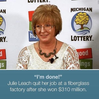 leach_juli91062's profile picture. I'm Julie Leach the Jackpot Powerball Lottery winner of $310.5 Million Dollars. I’m grateful and willing to give out $100,000 to my first 2k followers…🤝💯