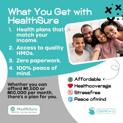 HealthSurebyXP's profile picture. 💙 Healthsure
Affordable health insurance that puts you first.
🩺 Doctors on call with easy telemedicine.
🌍 Coverage that reaches every Nigerian, everywhere.