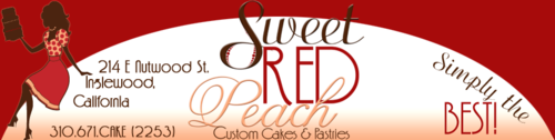 Twitter Account for Sweet Red Peach: Custom Cakes & Pastries / Location: 1035 S. Prairie #2 Inglewood, CA 90301/ 310) 671-2253