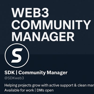 sdkweb3k1's profile picture. Web3 Enthusiast | Community Manager | Crypto Moderator Helping projects grow with active support & clean management Available for work | DMs open