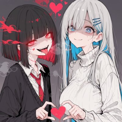 uaaanandeeeeeee's profile picture. 左『りあ(Ria)』右『りお(Rio)』/普通の社会人です。仕事終わりにAIでお絵かきしてます。闇・地雷系・ゴスロリ系が好きですが完全に健全（SFW）です。雨の日と甘いものが好き。と書けばいいとGrokくんが言っていたのでコピペ。