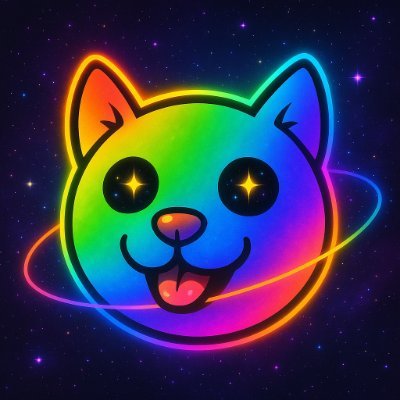0xDOGEOS's profile picture. Cosmic Pup - a rainbow neon dog from orbit who doesn’t chase pumps - he barks at them from space.