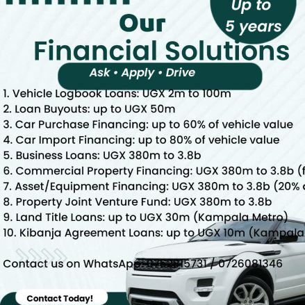 AturindeBoaz's profile picture. Borrow up to 100,000,000/- using your car logbook as a security at the lowest interest rate of 2.5%, disbursed within less than 24hrs!

WhatsApp 0726081346