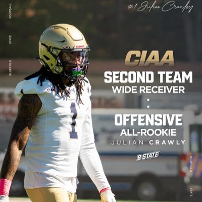 Jucrawley1215's profile picture. PUT GOD FIRST STAY HUMBLE FOCUSED & COMMITTED.  WIDE RECEIVER @BLUEFIELD STATE ..2ND TEAM AND OFFENSE ALL ROOKIE #CIAA Check out my highlights 👇🏼 below