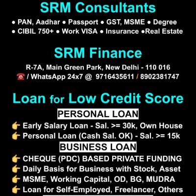sandipan68's profile picture. SHORT N LONG TERM LOAN / INSURANCE / CIBIL / JOBS / Work VISA / ITR / GST / PASSPORT / CCTV / SOLAR / REAL ESTATE / LEGAL HELP / MSME
☎ 9716435611 | 8902381747