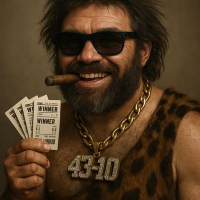 filthycavepicks's profile picture. @liberalcaveman1’s filthy brother  
43-10 (81%) │ +112u  
“Books bleed when I club them” 🪨🔪  
Record ↓ • Not advice • 1-800-GAMBLER