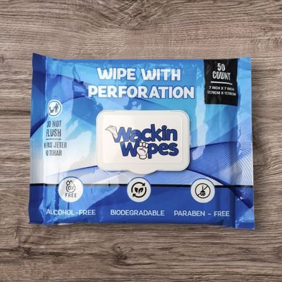 WackinWipes's profile picture. Clean up your act! Patent Pending Full Body 7in x 7in Wipe with Perforation. Simply tear Perforation to size, slip it on and own the moment. No More Mess!