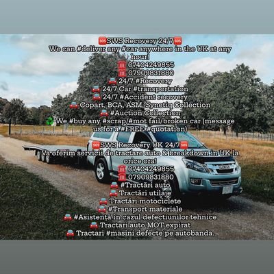 JustRecovery247's profile picture. 🆘️SWS Recovery 24/7🆘️
We can #deliver any #car anywhere in the UK at any hour!
      ☎️ 07404249855
      ☎️ 07909831880
🚘 24/7 #Recovery🚘