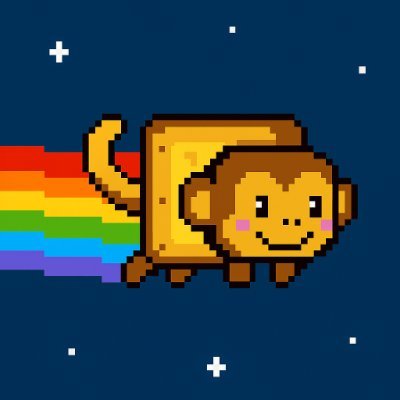 nyanmonkey_xyz's profile picture. G4M4Nu5uKeoVcjfd7iKSyuNqaQa7cvXKKK2HCeYdpump
Nyan Monkey flying through space with a rainbow trail
