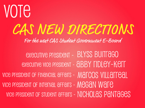 CASNewDirection's profile picture. We're the New Directions slate running for the 2012-2013 BU CAS Student Government E-Board!
 Pres - @Habi93  VP - @abbysrk