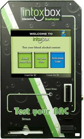 Blow and Know Before You Go!™ Check yourself before you leave the bar with the IntoxBox. Getting a cab is incredibly easy with the FREE cab call button!