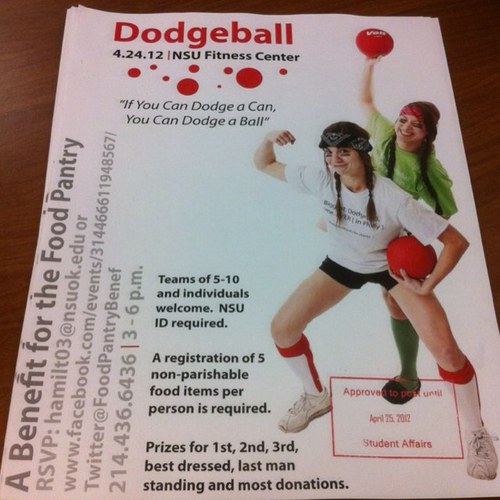 Upcoming event for the Food Pantry of Tahlequah! There will be a Dodge ball tournament held to raise money, food & awareness (4.24.12).