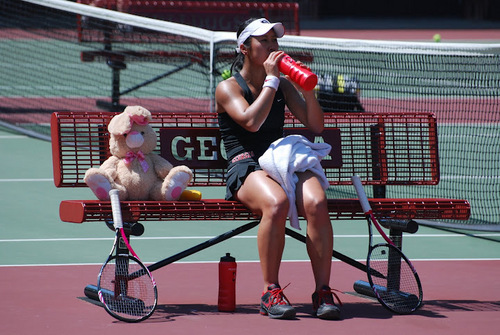 From Japan, currently living in Stockholm and a former UGA tennis player.