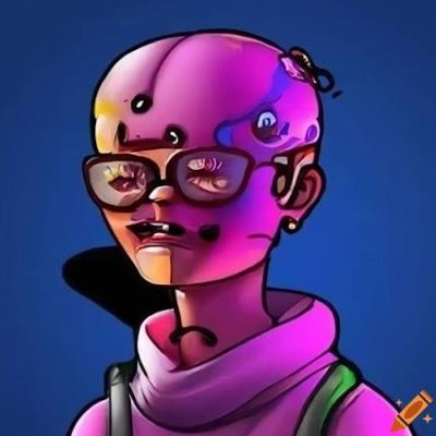A cyberpunk wanderer with violet skin, mirrored shades, and rebellious energy, navigating neon cities where secrets hide beneath synthetic dreams.
