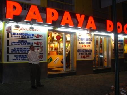 Noone Eats Alone at Papaya Dog NYC.