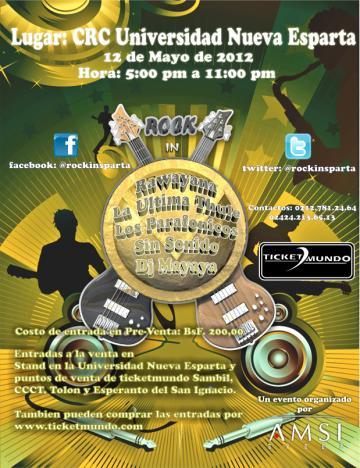 RockInSparta's profile picture. No te pierdas de esta noche de puro ROCK que Amsi Group te tiene preparada...la mejor descarga de tus bandas favoritas. 12 de Mayo!! 5 pm. Univ. Nva. Esparta