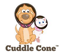 Cuddle Cone is a soft alternative to hard Elizabethan pet collars (e-collars). It allows your pet to heal in stylish comfort, and is also a great grooming aid!