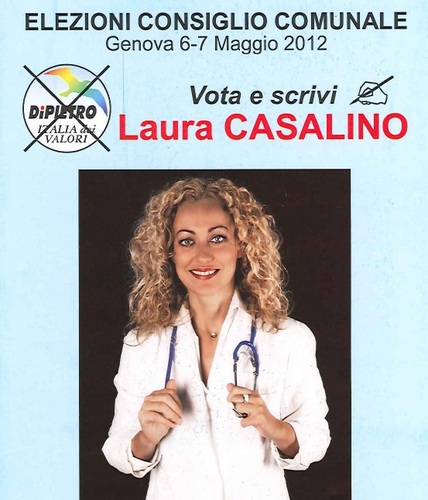 Dirigente Medico Cardiologo presso ASL 3. 
Candidata per l'IDV come consigliere comunale genovese alle prossime elezioni del 6-7 maggio 2012.