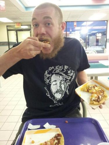 PowerBoob5000's profile picture. The man: Boob Jackson. The challenge: Eat 5000 mexican pizzas from Taco Bell. No time limit.This is what it's like when beans collide.